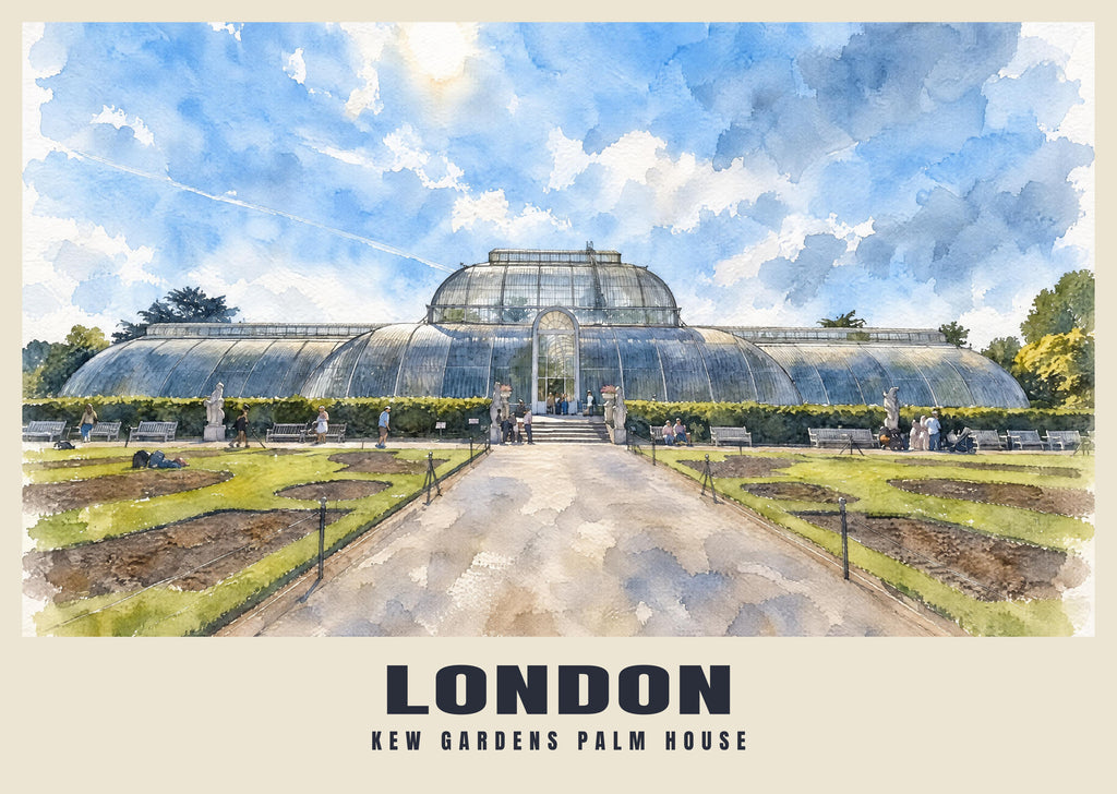 Kew Gardens Palm House, London poster in the English Watercolour style