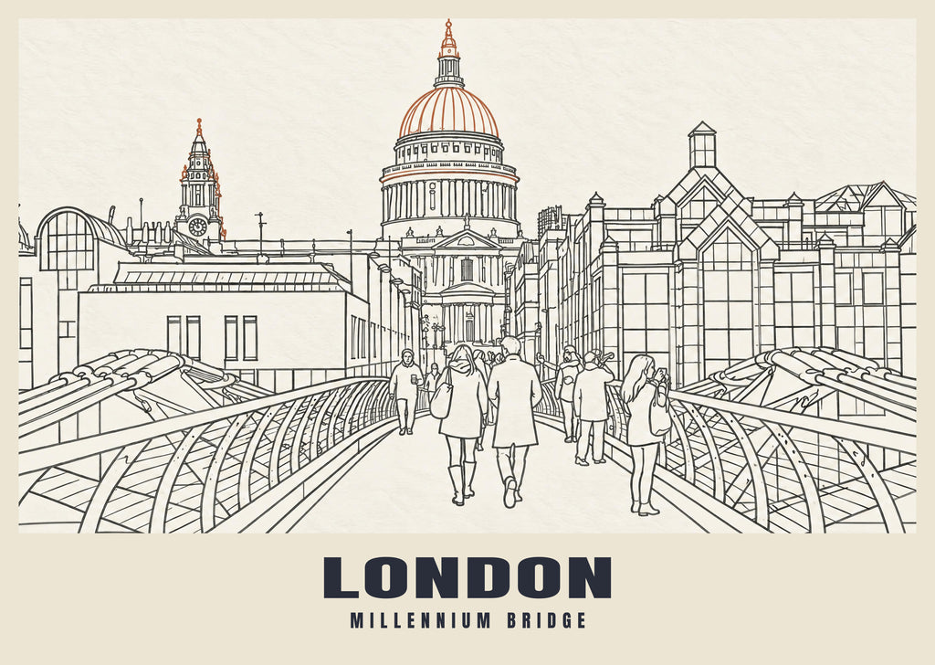 Millennium Bridge, London poster, Line Art style