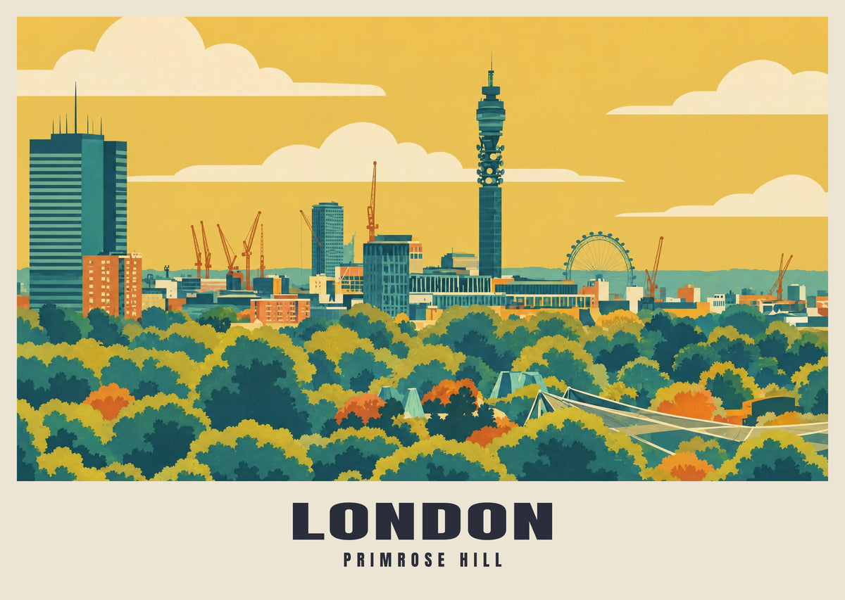 Primrose Hill, London poster in the Mid-Century style