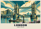 Tower Bridge, London poster, Art Deco style