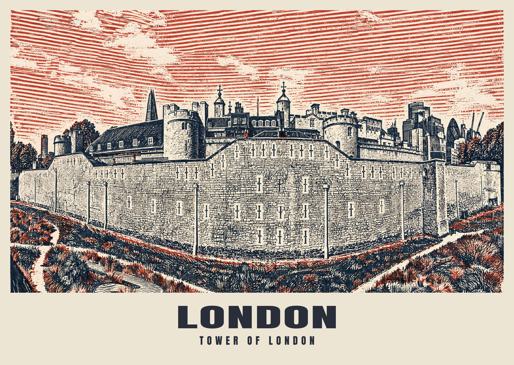 The Tower of London poster in the Linocut style