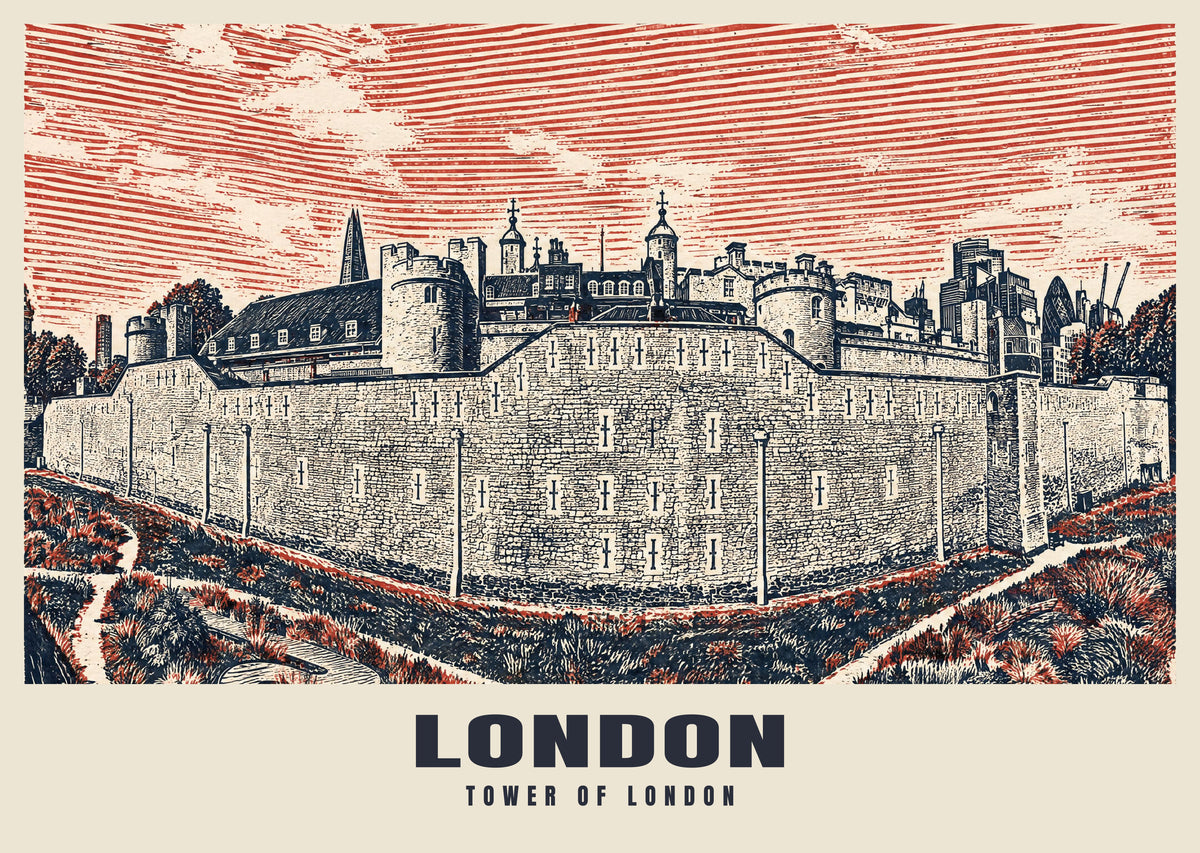 The Tower of London poster in the Linocut style