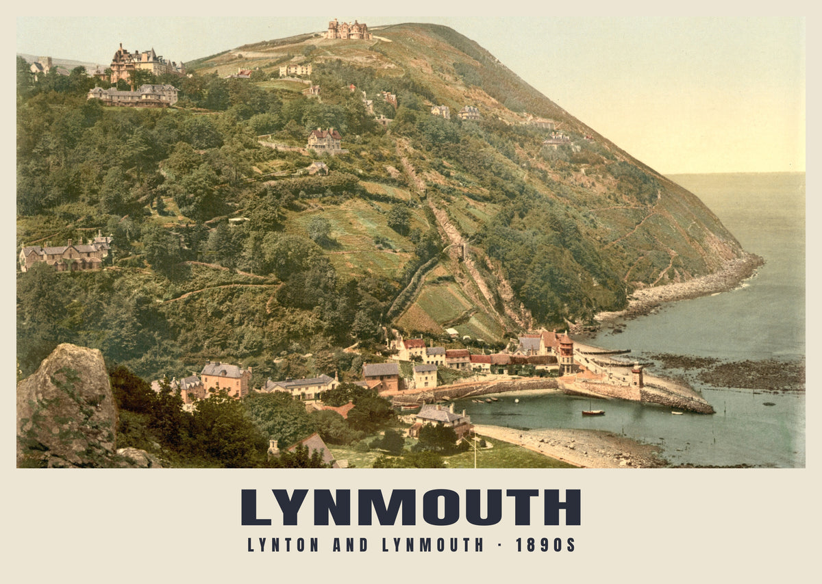 Lynton and Lynmouth, 1890s hand-coloured photochrom heritage print