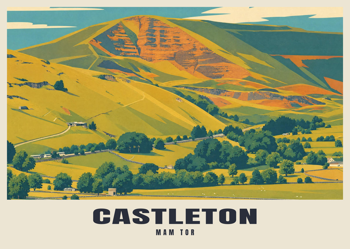 Mam Tor, Castleton poster in the Mid-Century style