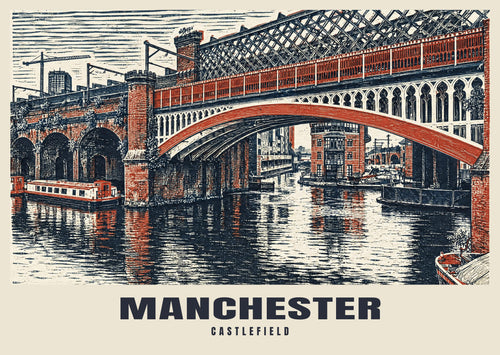 Castlefield, Manchester poster, Linocut style