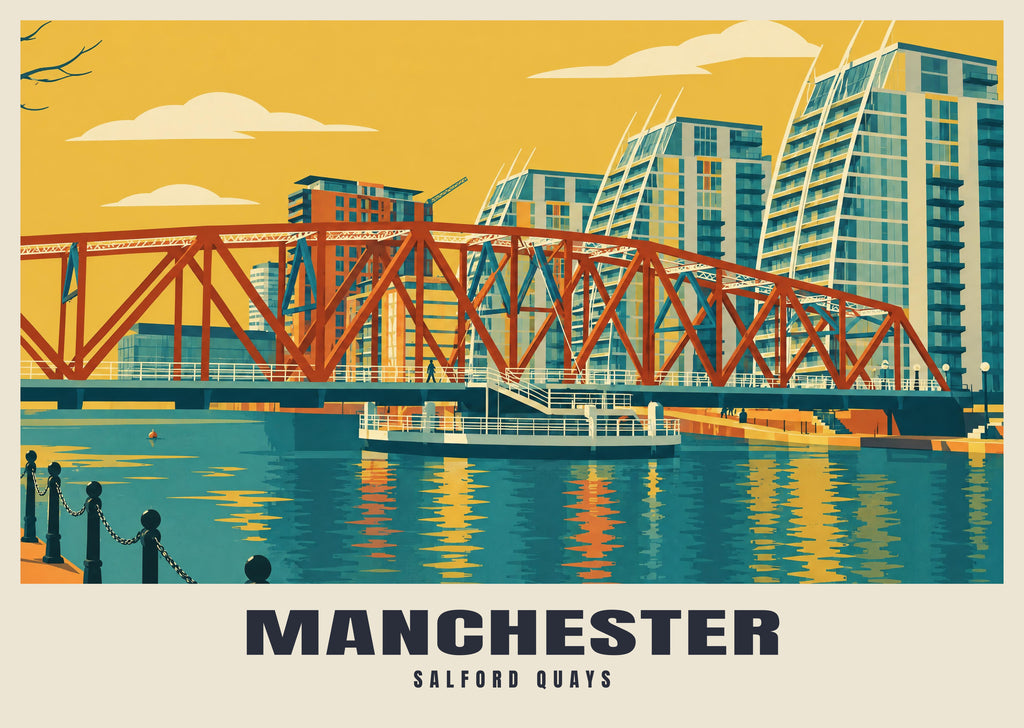 Salford Quays, Manchester poster in the Mid-Century style
