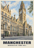 Manchester Town Hall poster in the British Heritage style