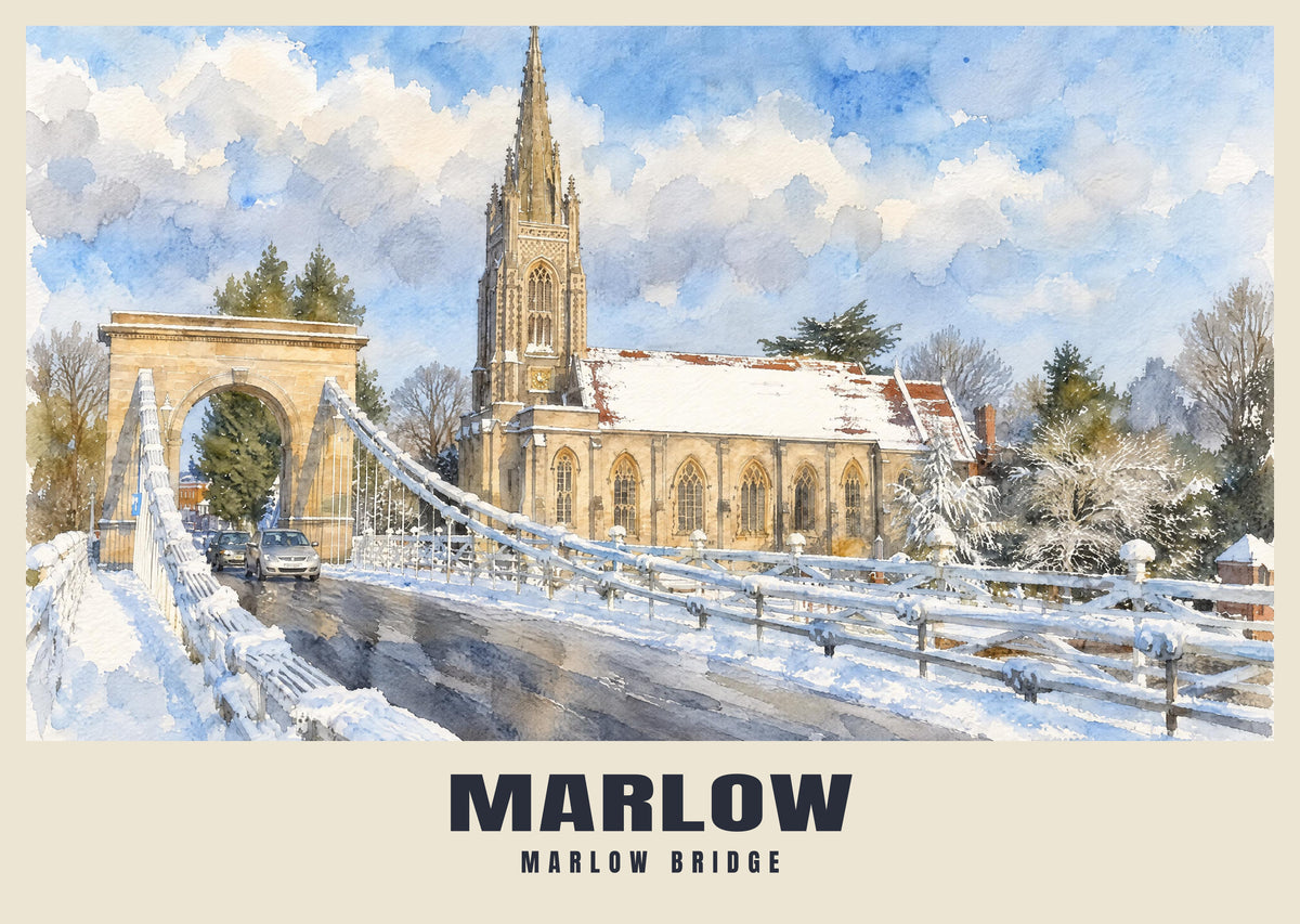 Marlow Suspension Bridge poster in the English Watercolour style