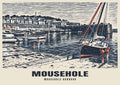 Mousehole Harbour poster in the Linocut style