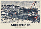 Mousehole Harbour poster in the Linocut style