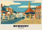 Newbury Clock Tower poster, Mid-Century style