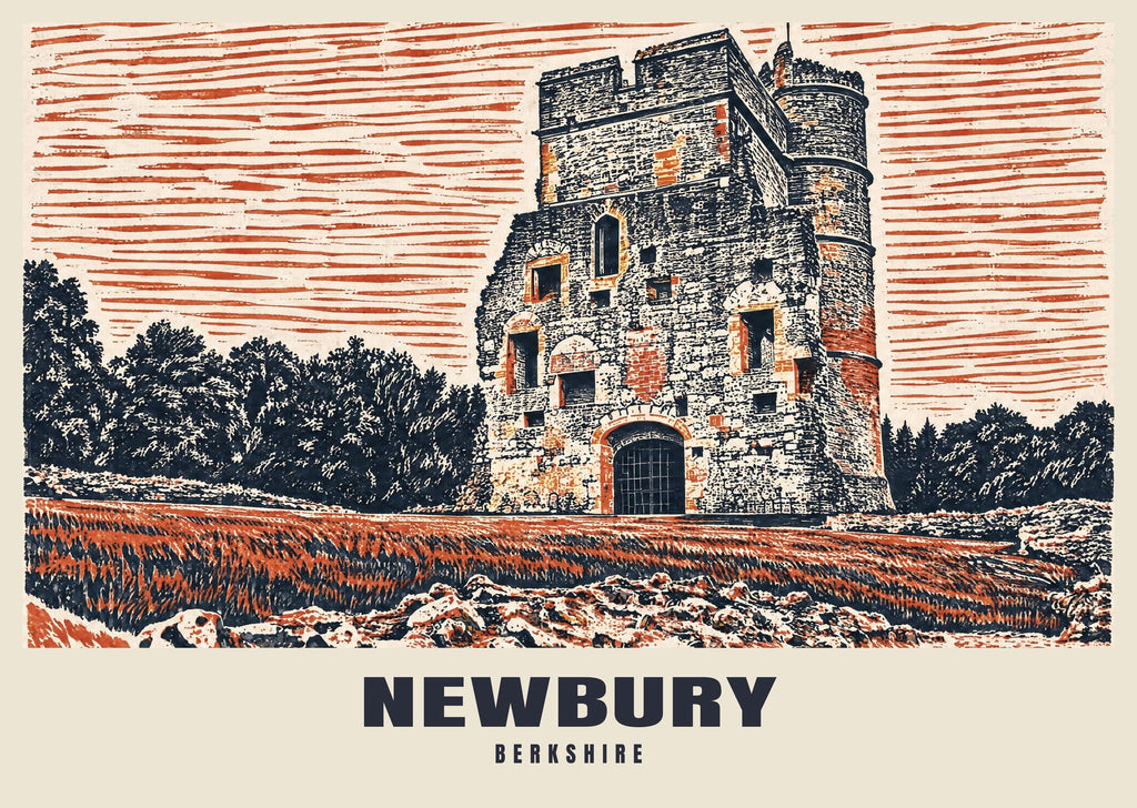 Donnington Castle, Newbury poster, Linocut style