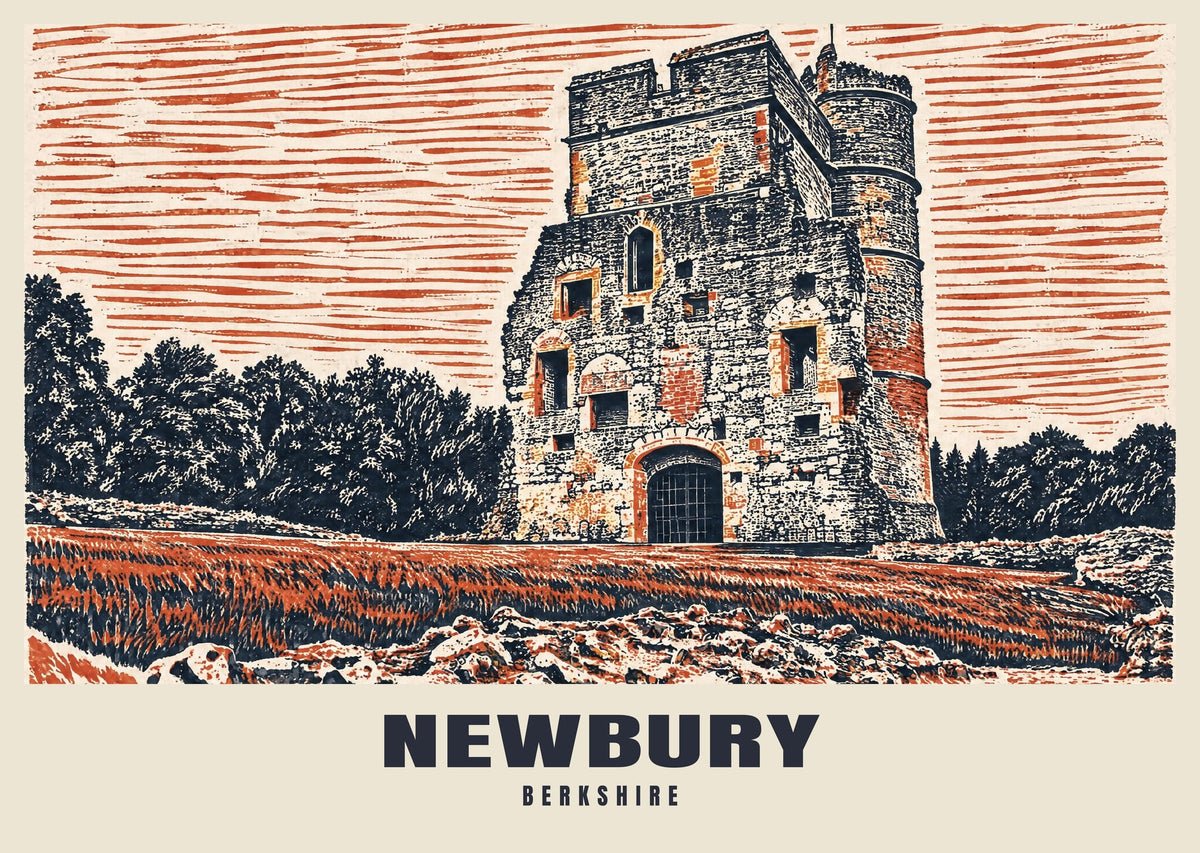 Donnington Castle, Newbury poster, Linocut style