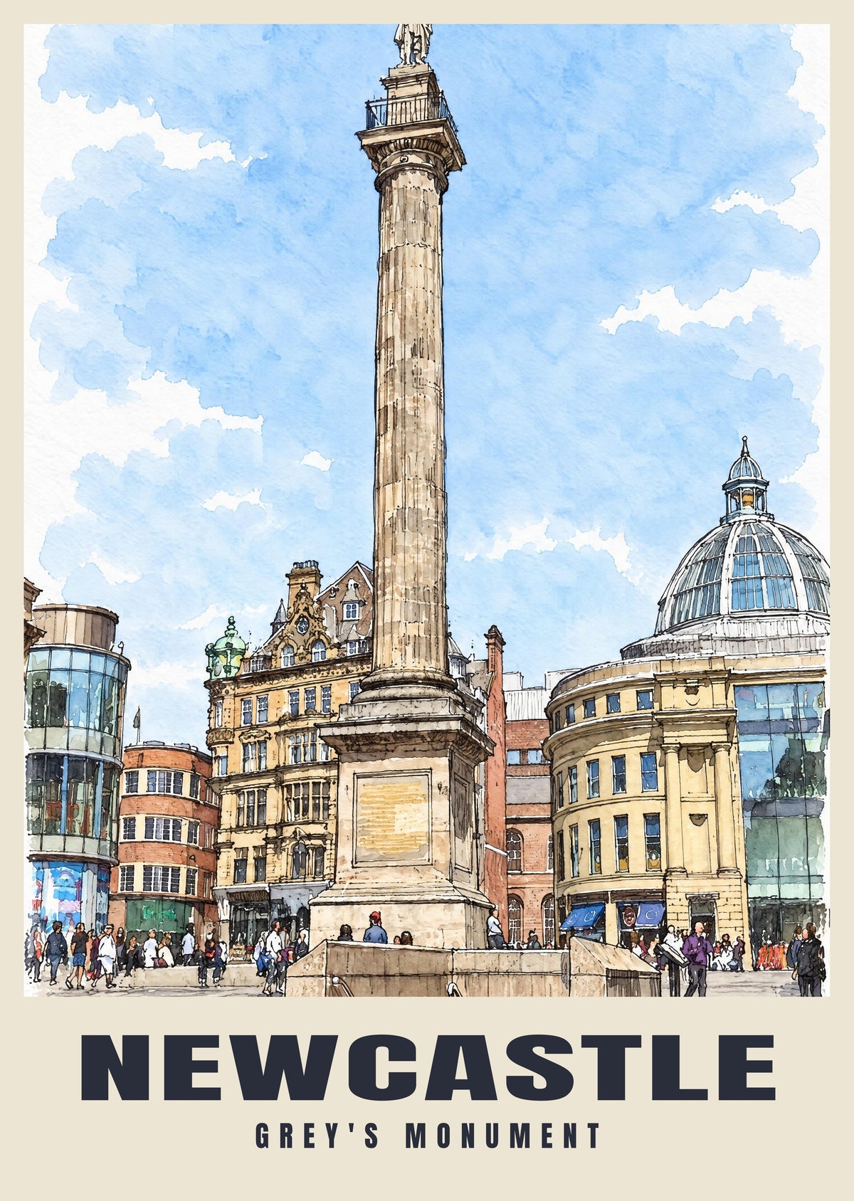 Grey's Monument, Newcastle poster in the Ink & Wash style