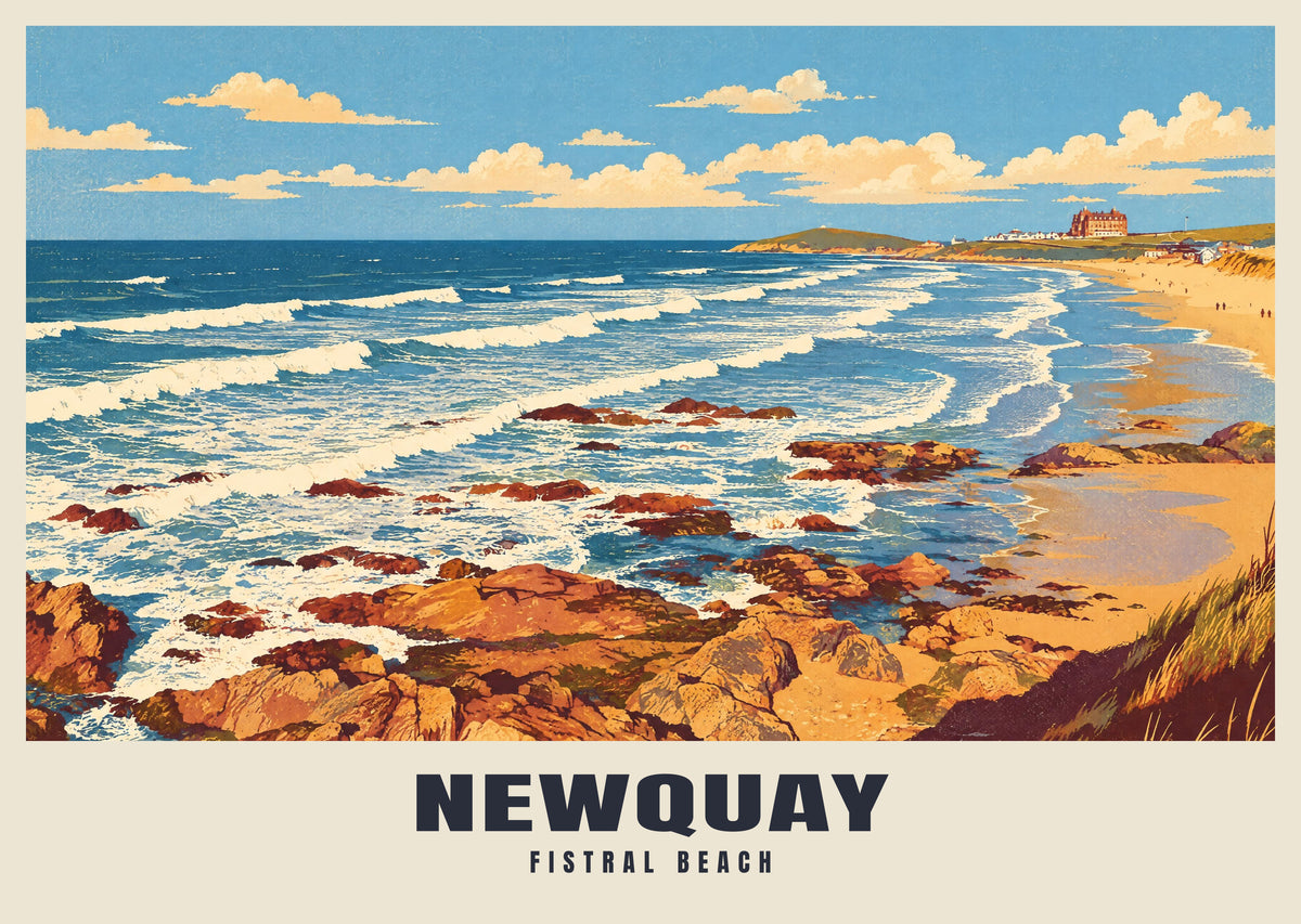 Fistral Beach, Newquay poster in the Retro Railway style