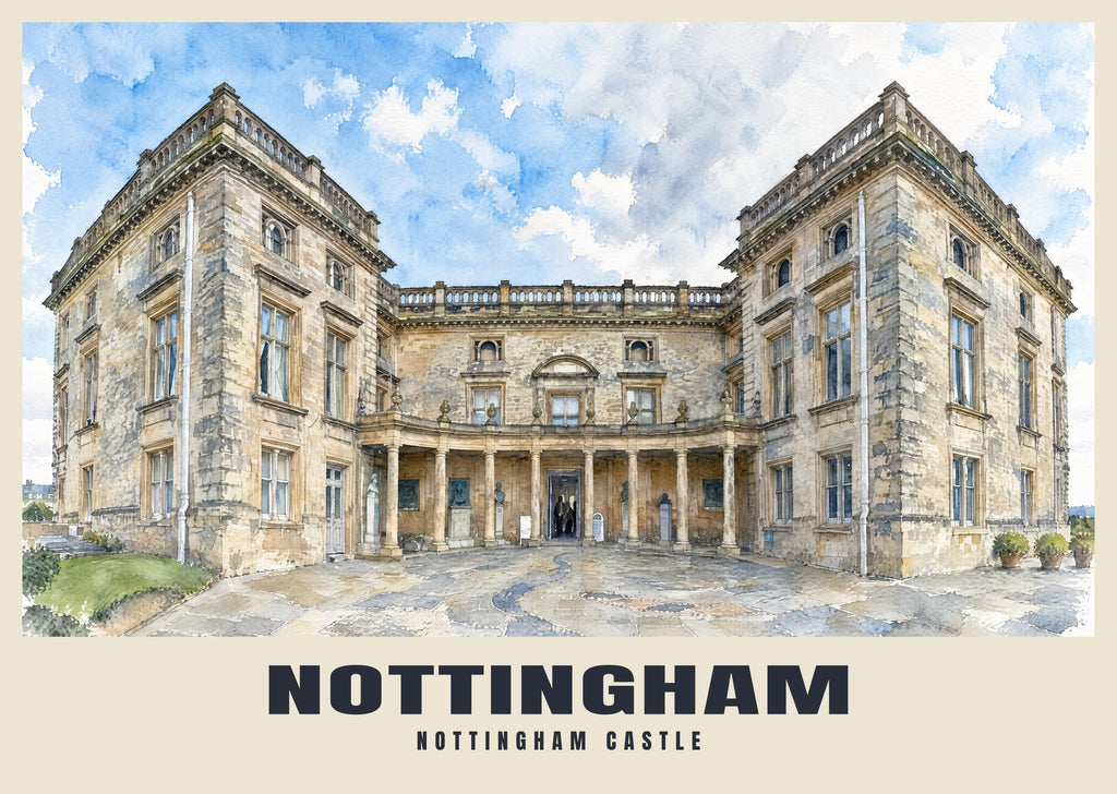 Nottingham Castle poster in the English Watercolour style