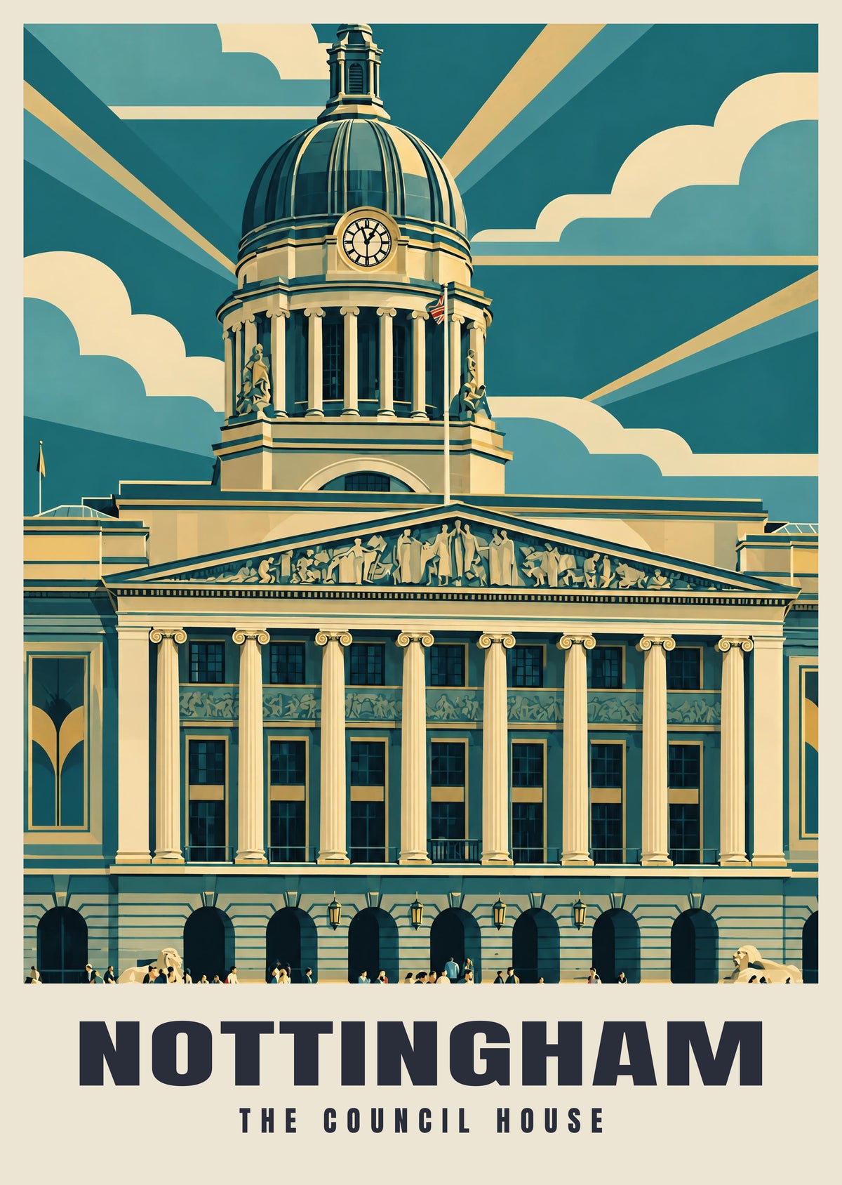 The Council House, Nottingham poster in the Art Deco style