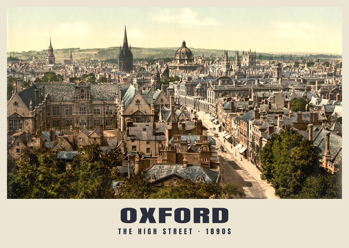 The High Street, Oxford, 1890s hand-coloured photochrom heritage print