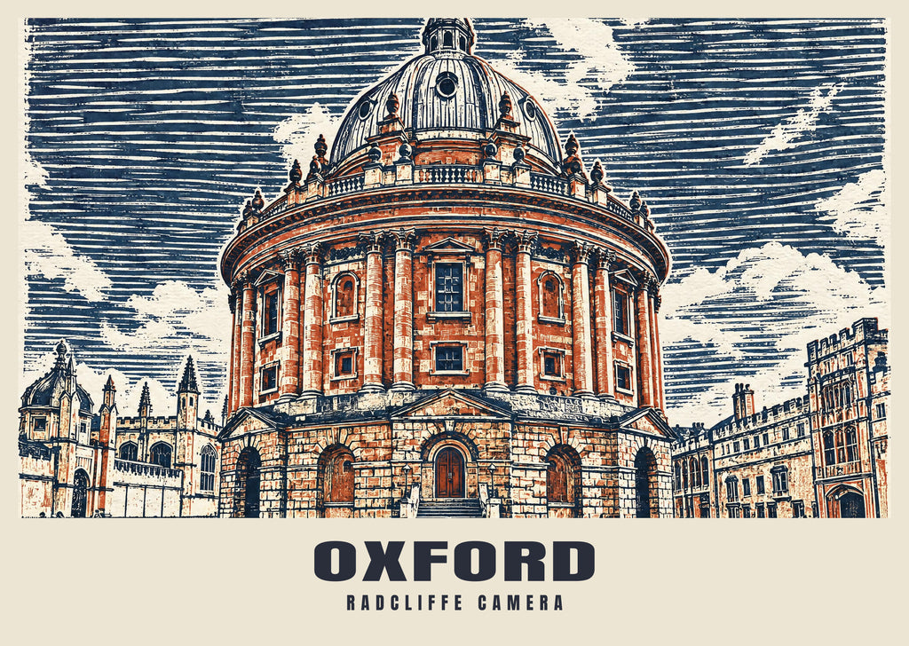 The Radcliffe Camera, Oxford poster in the Linocut style