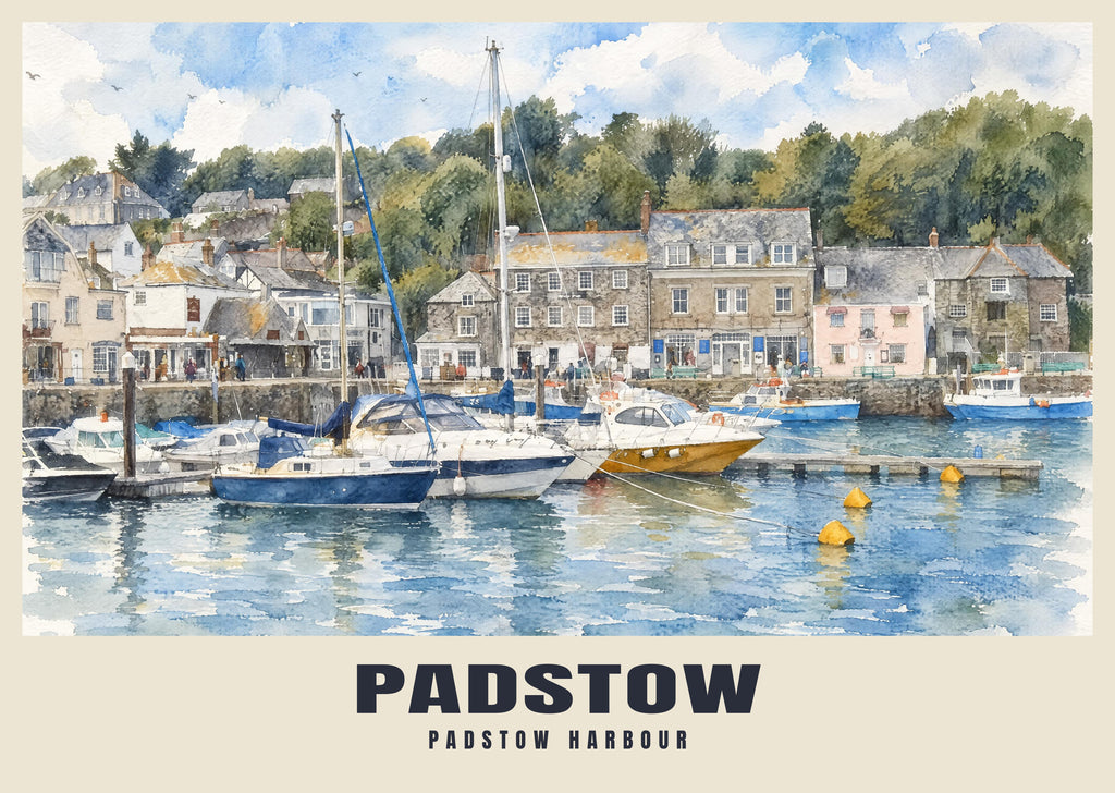 Padstow Harbour poster in the English Watercolour style
