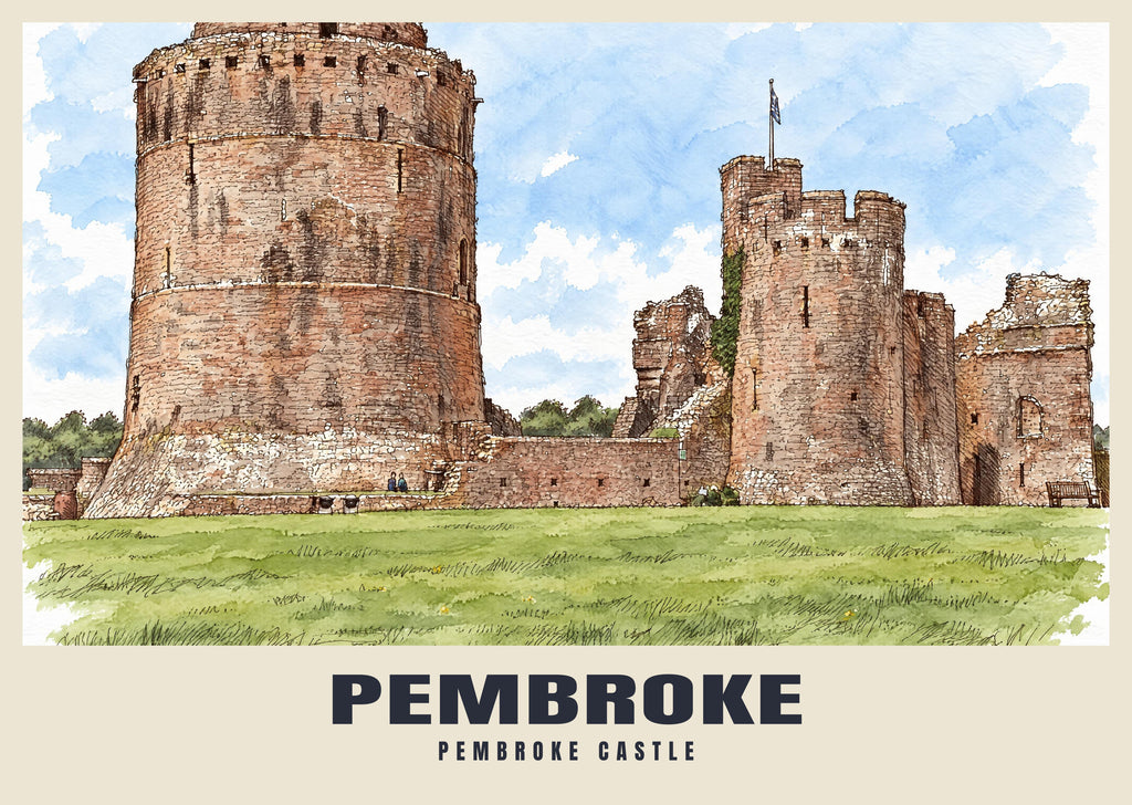 Pembroke Castle poster in the Ink & Wash style