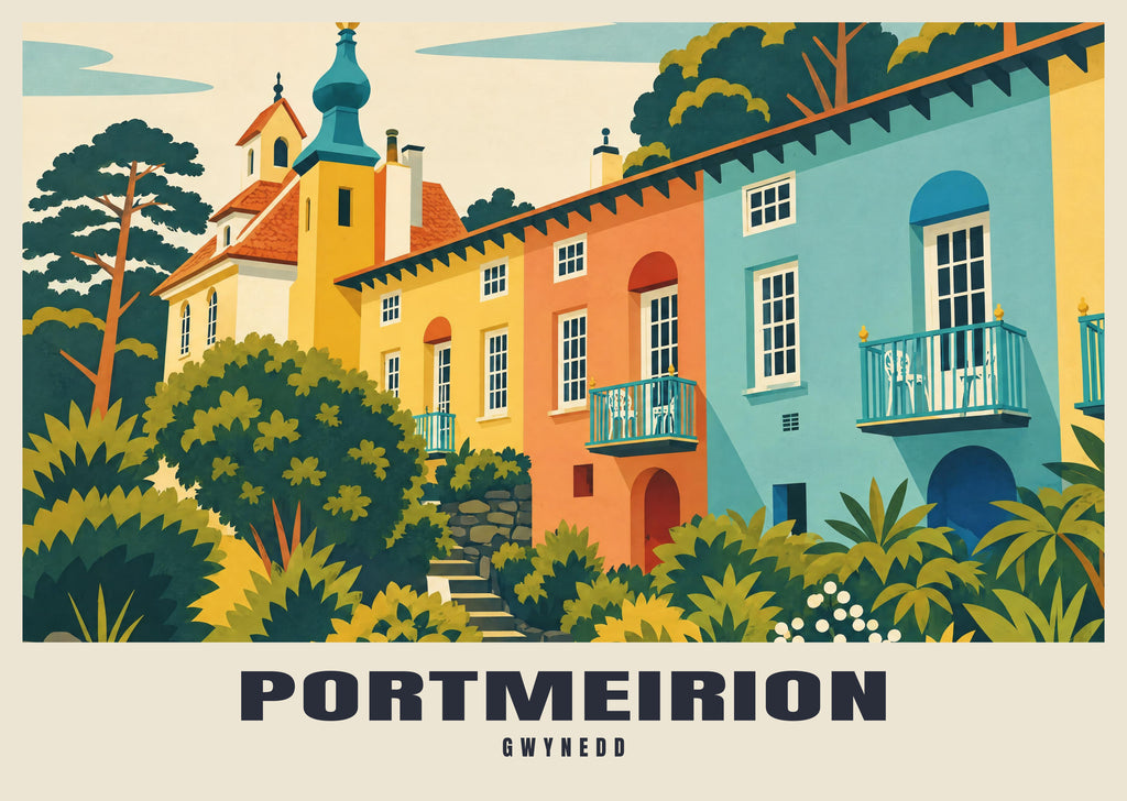 Portmeirion poster in the Mid-Century style