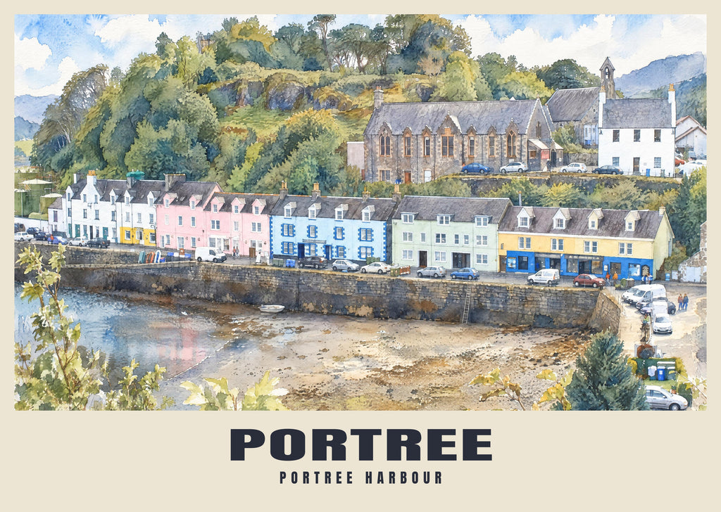 Portree Harbour poster in the English Watercolour style