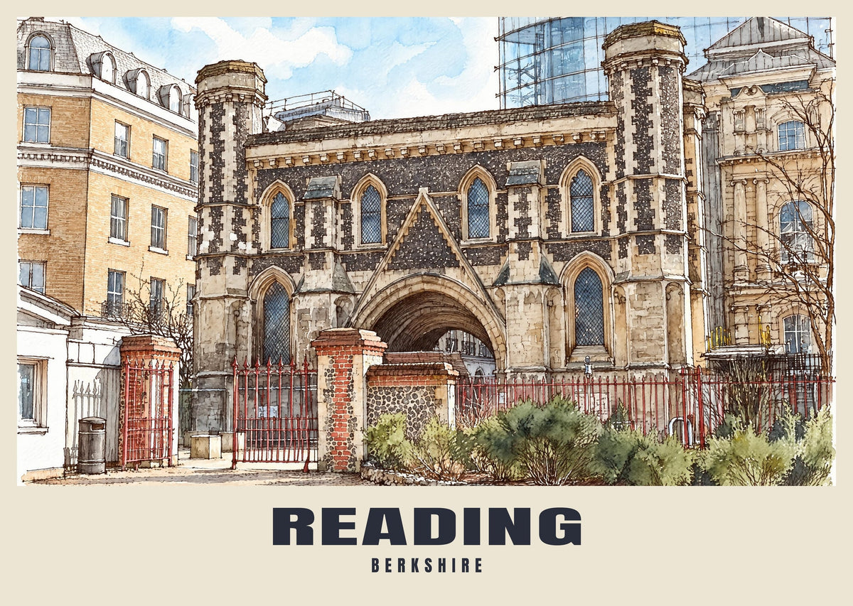Reading Abbey Gateway poster, Ink & Wash style