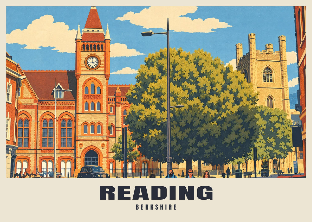 Reading Town Hall poster, Retro Railway style