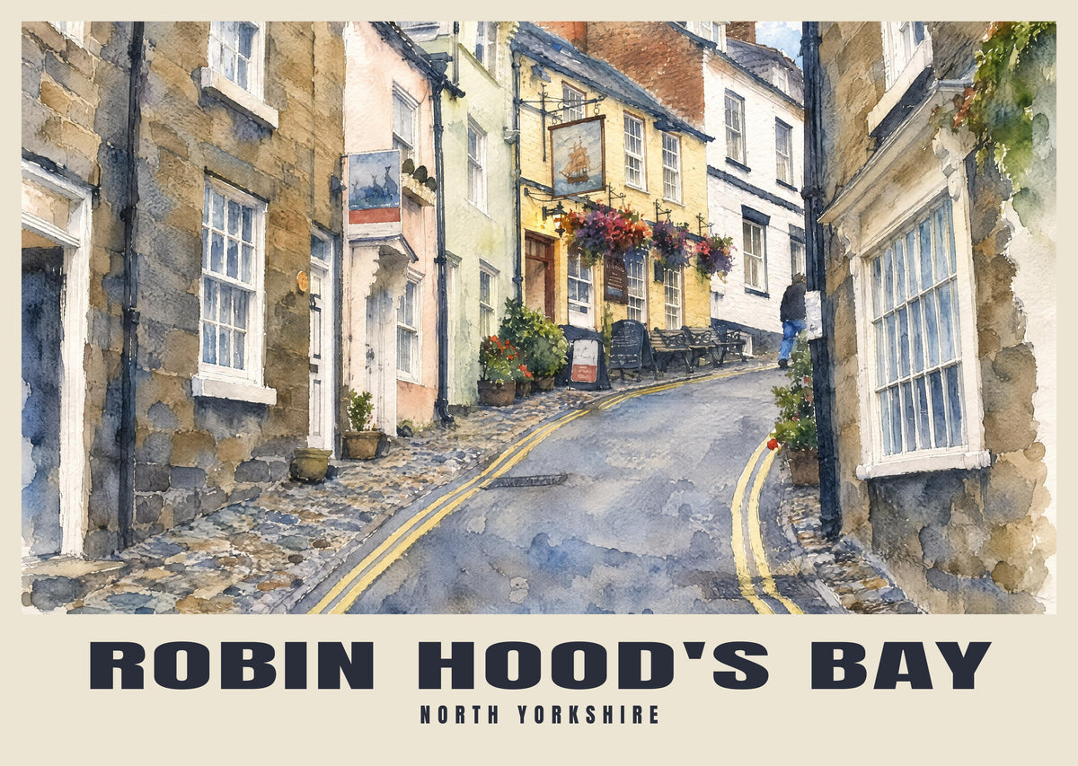 Robin Hood's Bay poster in the English Watercolour style