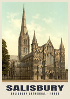 Salisbury Cathedral, 1890s hand-coloured photochrom heritage print