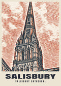 Salisbury Cathedral poster in the Linocut style