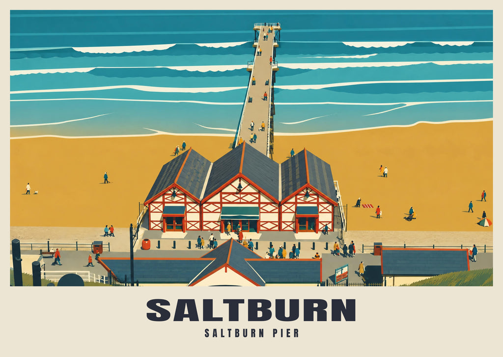 Saltburn Pier poster in the Mid-Century style