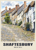 Gold Hill, Shaftesbury poster in the English Watercolour style
