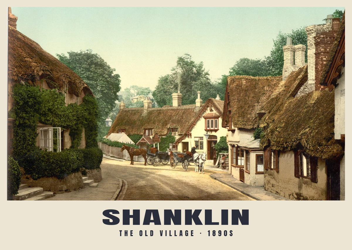 The Old Village, Shanklin, 1890s hand-coloured photochrom heritage print