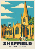 Sheffield Cathedral poster in the Mid-Century style