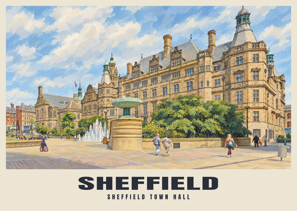 Sheffield Town Hall poster in the British Heritage style