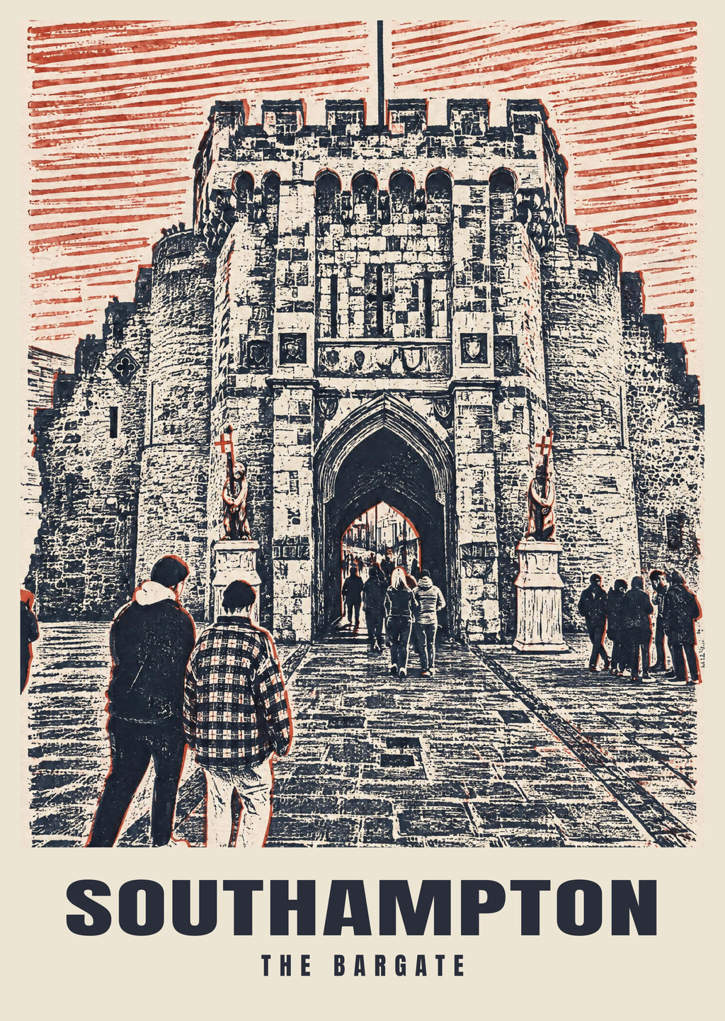 The Bargate, Southampton poster in the Linocut style