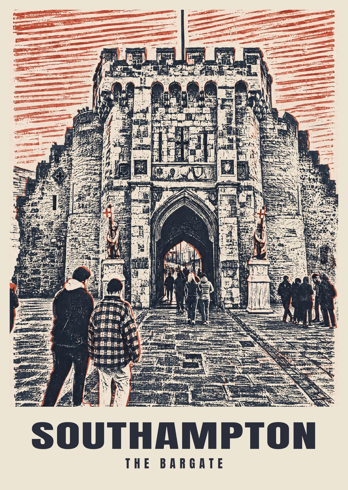 The Bargate, Southampton poster in the Linocut style