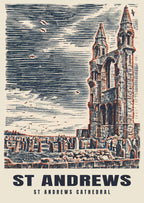 St Andrews Cathedral poster in the Linocut style