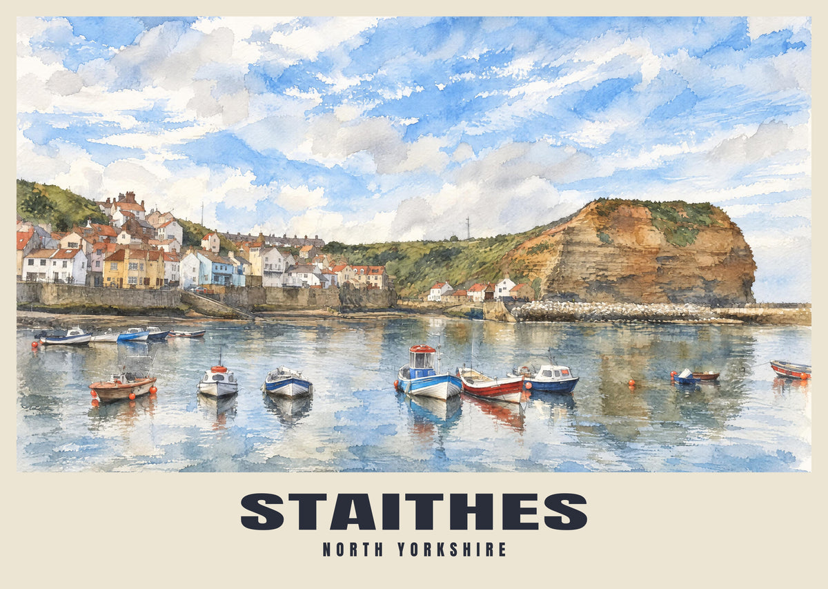 Staithes poster in the English Watercolour style