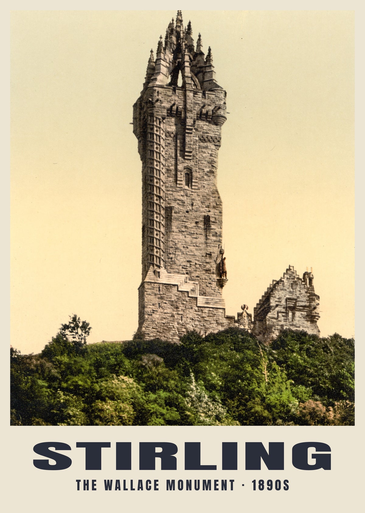 The Wallace Monument, Stirling, 1890s hand-coloured photochrom heritage print