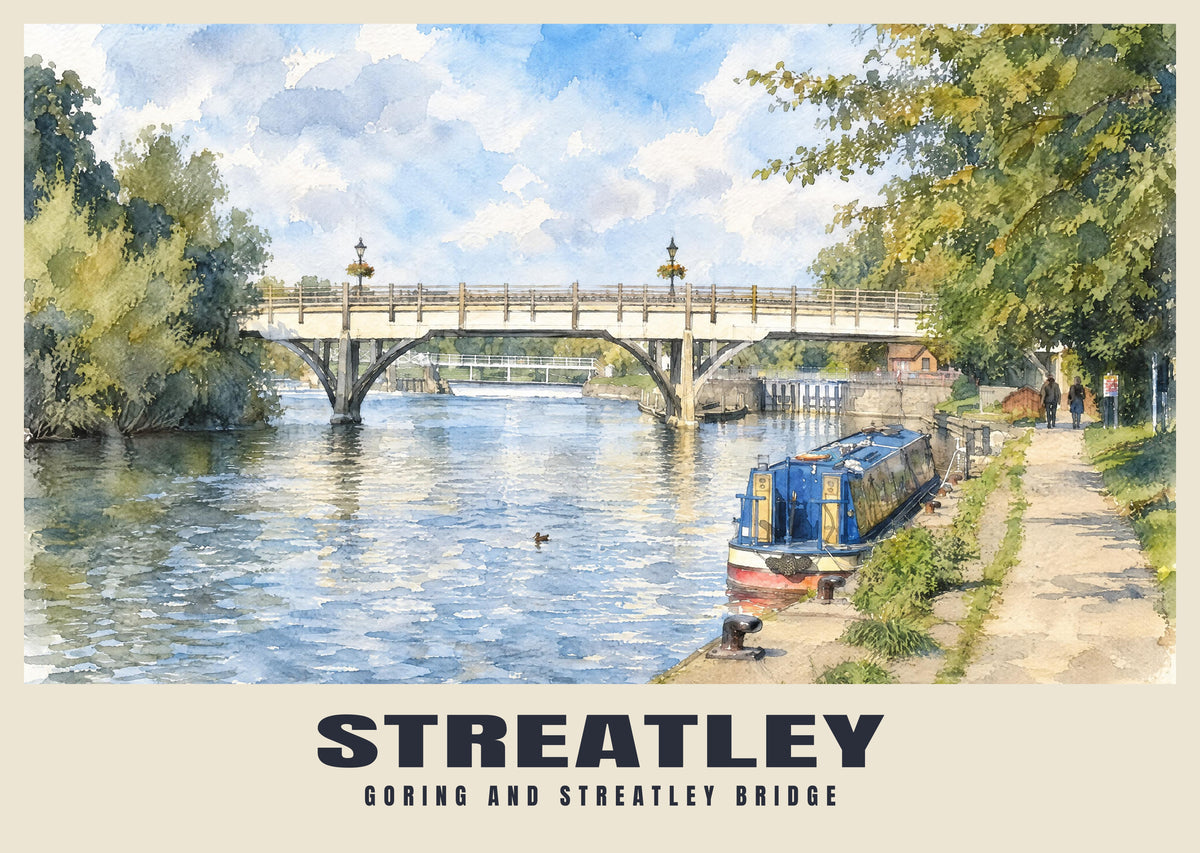 Goring and Streatley Bridge poster in the English Watercolour style