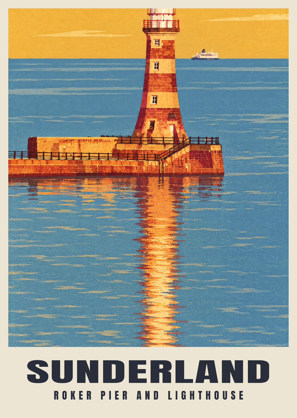 Roker Lighthouse, Sunderland poster in the Retro Railway style