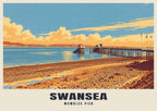 Mumbles Pier, Swansea poster in the Retro Railway style