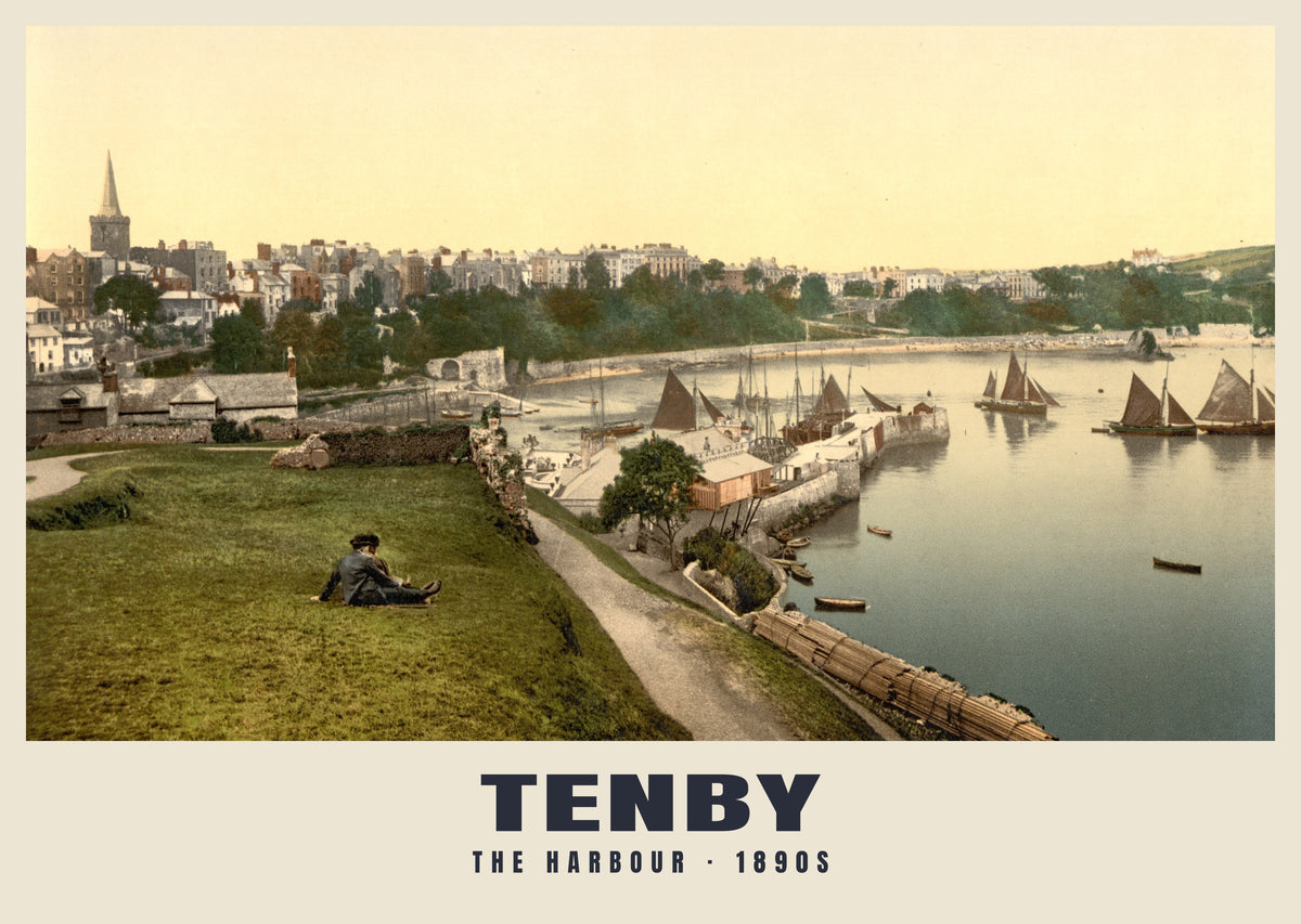 The Harbour, Tenby, 1890s hand-coloured photochrom heritage print