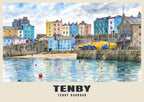 Tenby Harbour poster in the English Watercolour style