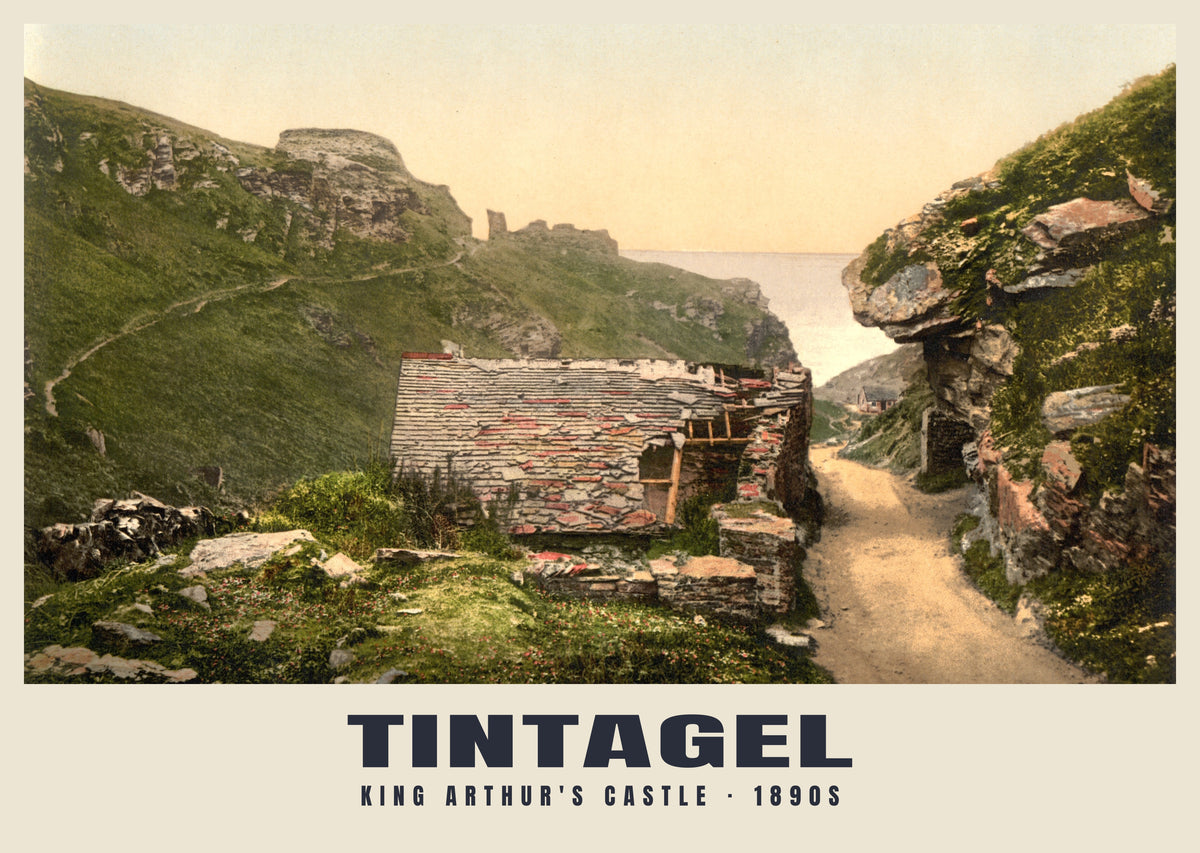 King Arthur's Castle, Tintagel, 1890s hand-coloured photochrom heritage print