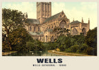 Wells Cathedral, 1890s hand-coloured photochrom heritage print