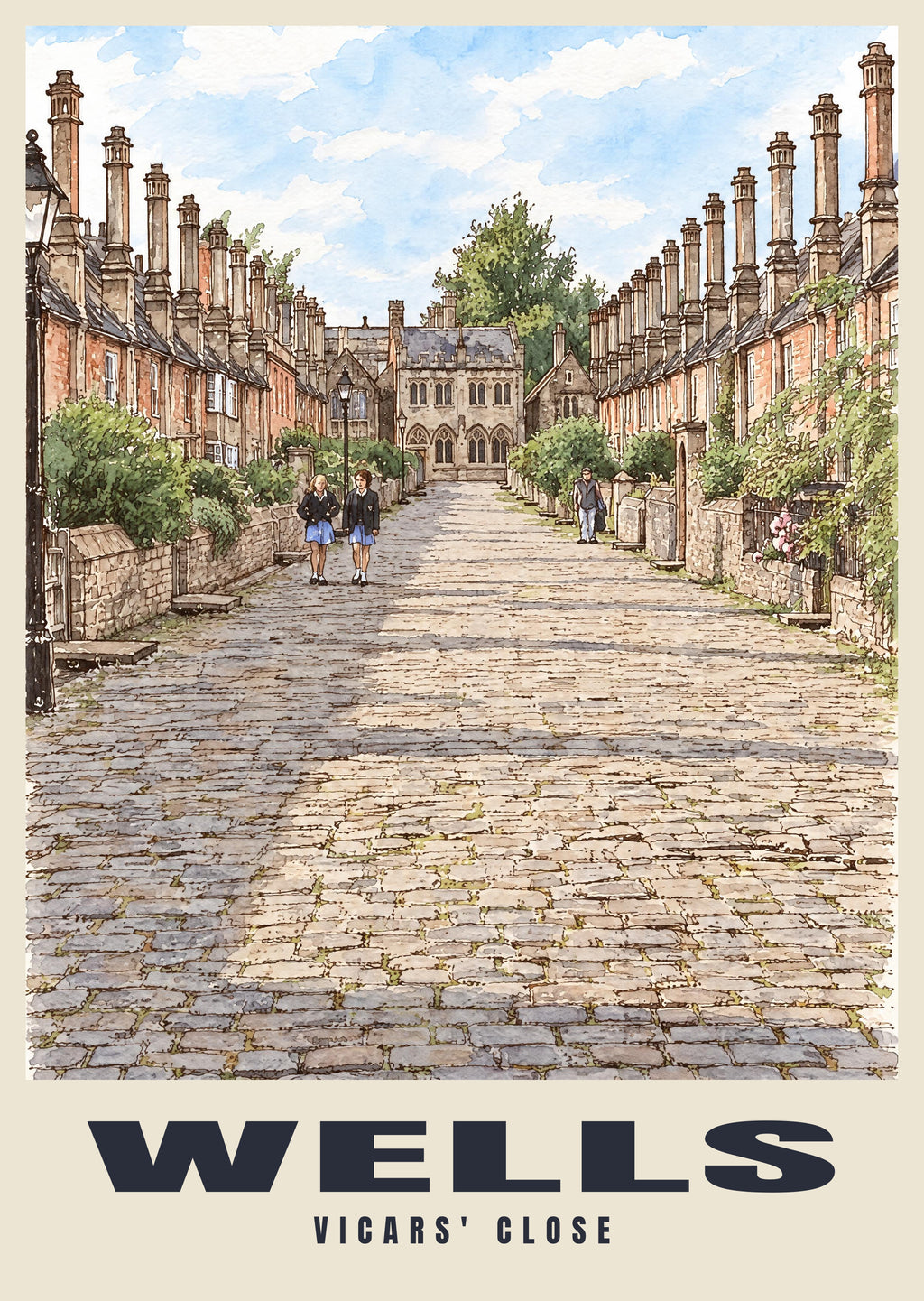 Vicars' Close, Wells poster in the Ink & Wash style